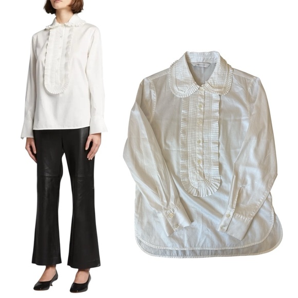 Rebecca Taylor Tops - $225 Rebecca Taylor 100% Cotton White Pleated Front Button Down Blouse 0039